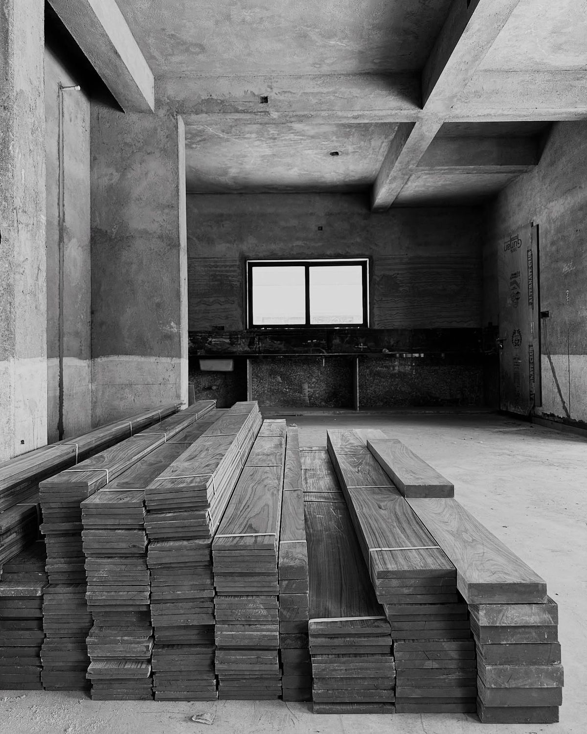 Stacked timber on a construction site